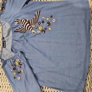 New York and Company woman's Off shoulder blue, flower embroidery, size large